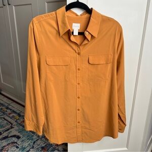 Chico's Modal Blend Long Sleeve Button Up Utility Utility Blouse Golden Copper